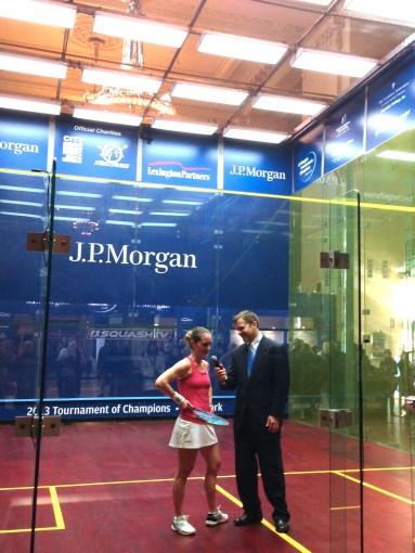 Natalie Grinham after semifinal win with Will Carlin