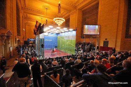 The glass court in Vanderbilt Hall at Grand Central during the Tournament of Champions